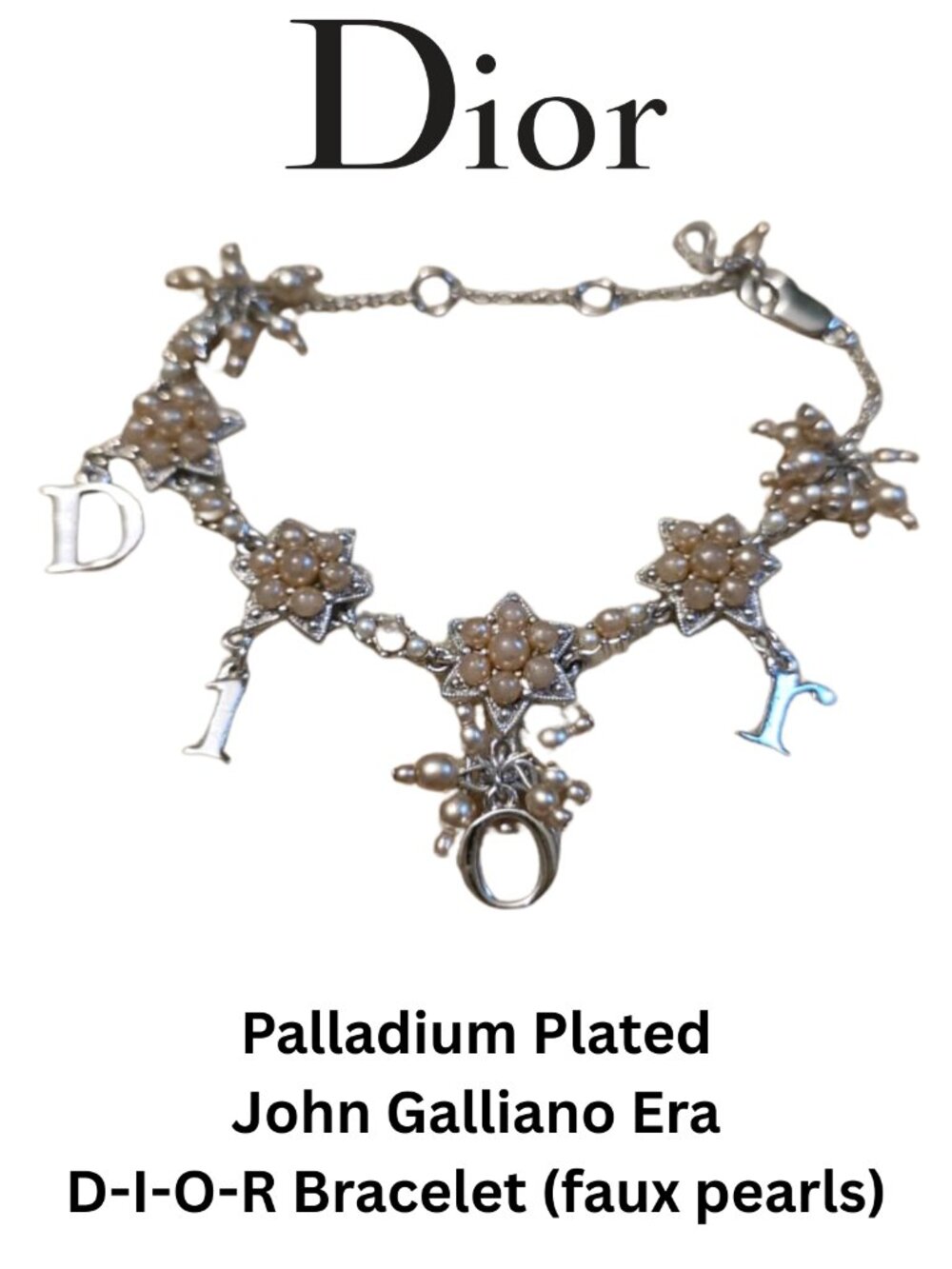 DIOR Bracelet Palladium Plated Faux Pearl John Galliano Era Excellent Condition